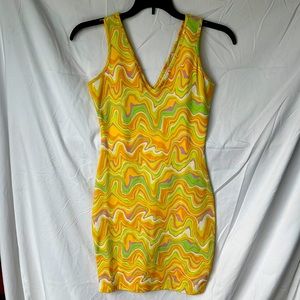 Psychedelic minidress. Fun cotton stretchy dress